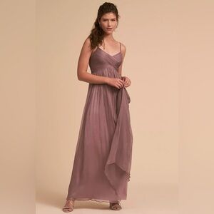 BHLDN Anthropologie Brigitte Gown Maxi Dress XL Gray Violet Chiffon Bridesmaid